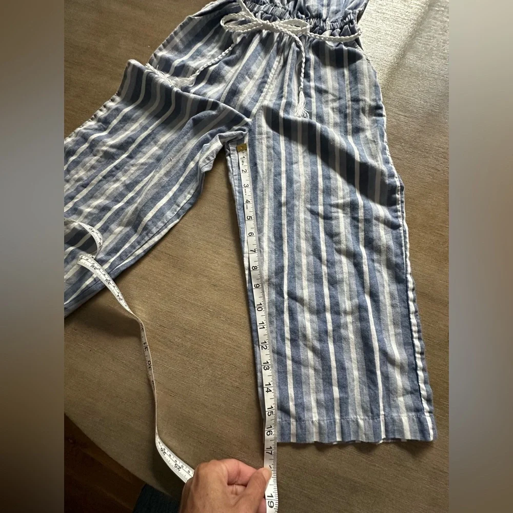 bebe girls m(10-12) Blue and White Striped Jumpsuit